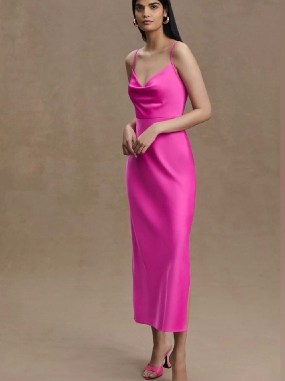Anthropologie Satin Cowl-Neck Midi Slip Dress Size Medium